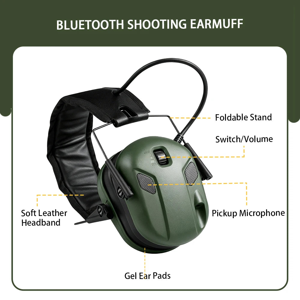 BOOIU Tactical Shooting Bluetooth Headset Anti-noise Shooting Headphones Hearing Protector Foldable Earmuff Helmet Accessories