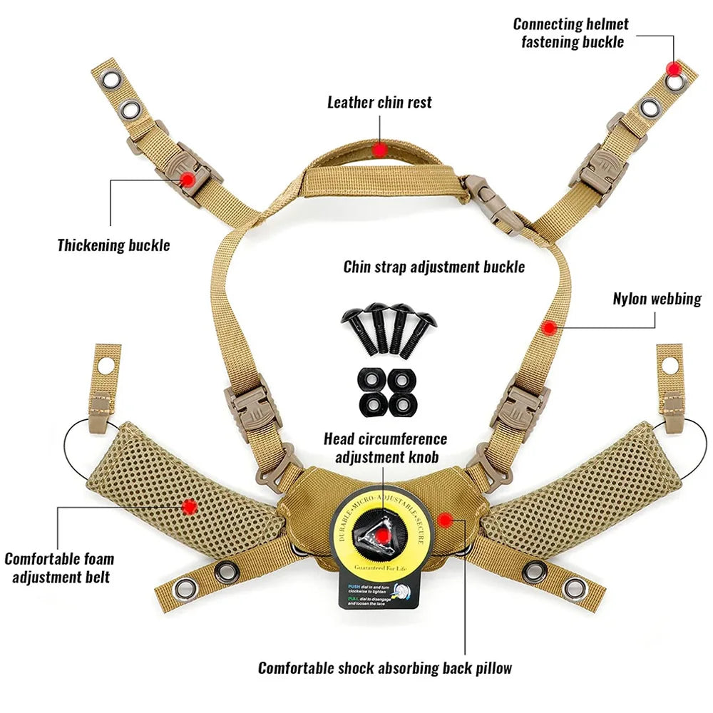 Tactical Helmet Liner System Padding Kit and Chin Strap Adjustable Dial Suspension System for FAST MICH Wendy Helmet