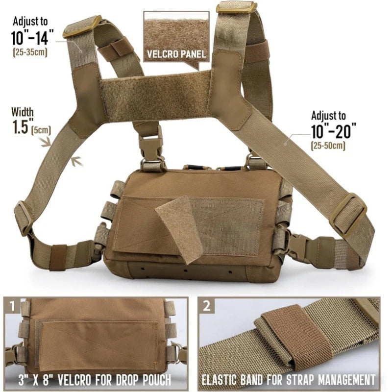 GUGULUZA Tactical Chest Rig Bag Multifunct Molle Vest Pouch Outdoor Hunting Tactical Vest with Built-In Phone Holder Workouts