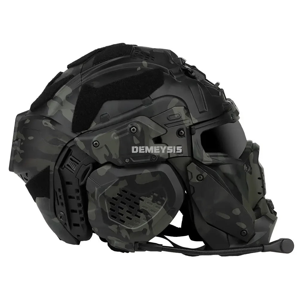 Airsoft Helmets Full Covered Protectio Tactical Paintball Helmet with Communication Headset Adjustable Shooting Sports Helmets