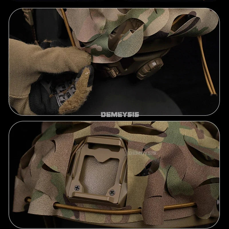 Airsoft Tactical Helmet Cover 3D Mesh Camo Laser Cut Leaf Shape Helmet Cloth Paintball Paratrooper Hunting Helmet Accessories