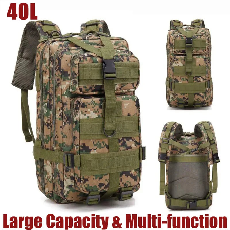40L Nylon Tactical Backpack for Men Outdoor Survival Hiking Climbing Hunting Fishing Durable MultiCompartment Military Grade Bag