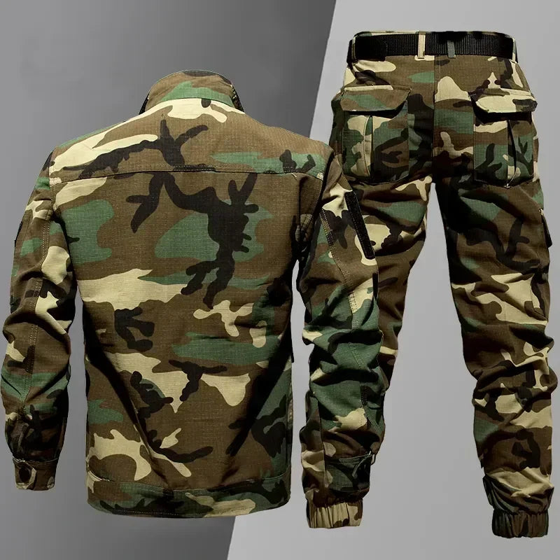 War Games Camouflage Suit Men Tactical Uniform Workwear Sets Multi-pocket Jacket Overalls Cargo Jogger 2Pcs CS Training