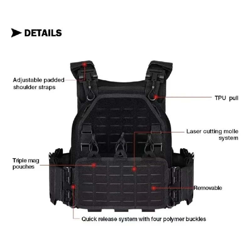 YAKEDA Tactical Vest 6094 Fast Detachable Light Laser Cut Outdoor Hunting Black Gear Carry Vest of High Quality