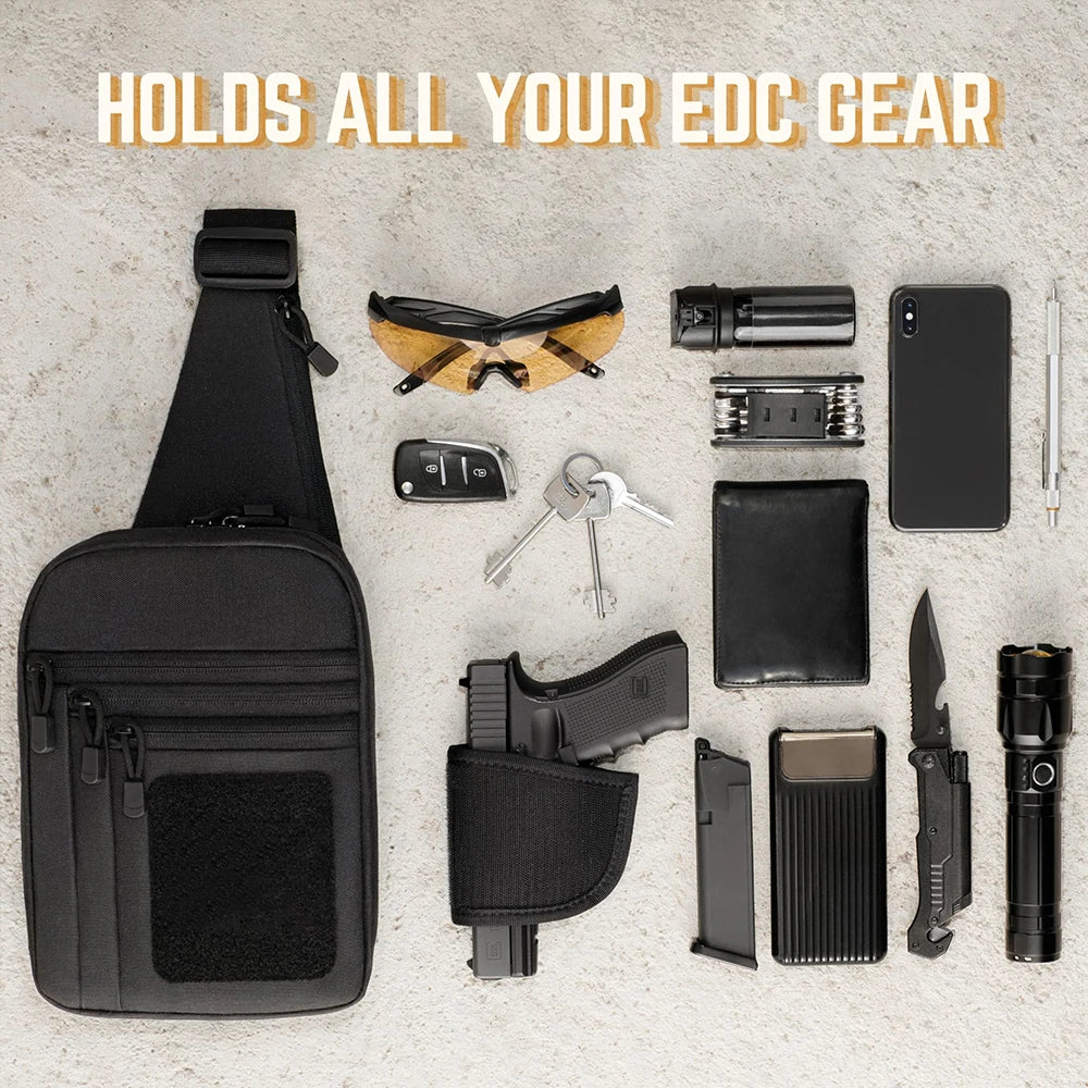 Quick Opening Gun Bag Concealed Carry with Gun Holster Tactical Pistol Bag Chest Pack EDC Shoulder Bag Crossbody Sling Backpack