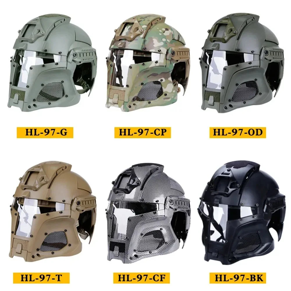 Tactical Full-covered Helmet Medieval Iron Warrior Paintball Protective Airsoft Helmet Adjustable Outdoor Sports Cycling Gear