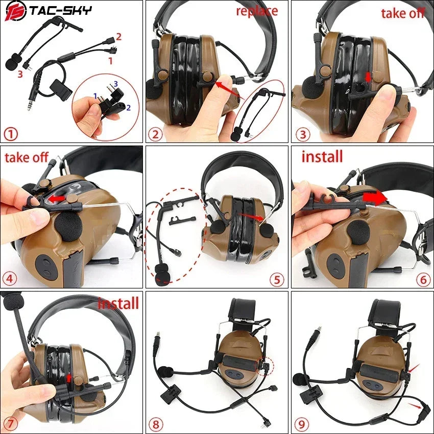 TAC-SKY outdoor hunting tactical headset Y cable set adapter Compatible with U94 PTT For Peltor PTT and COMTA microphone