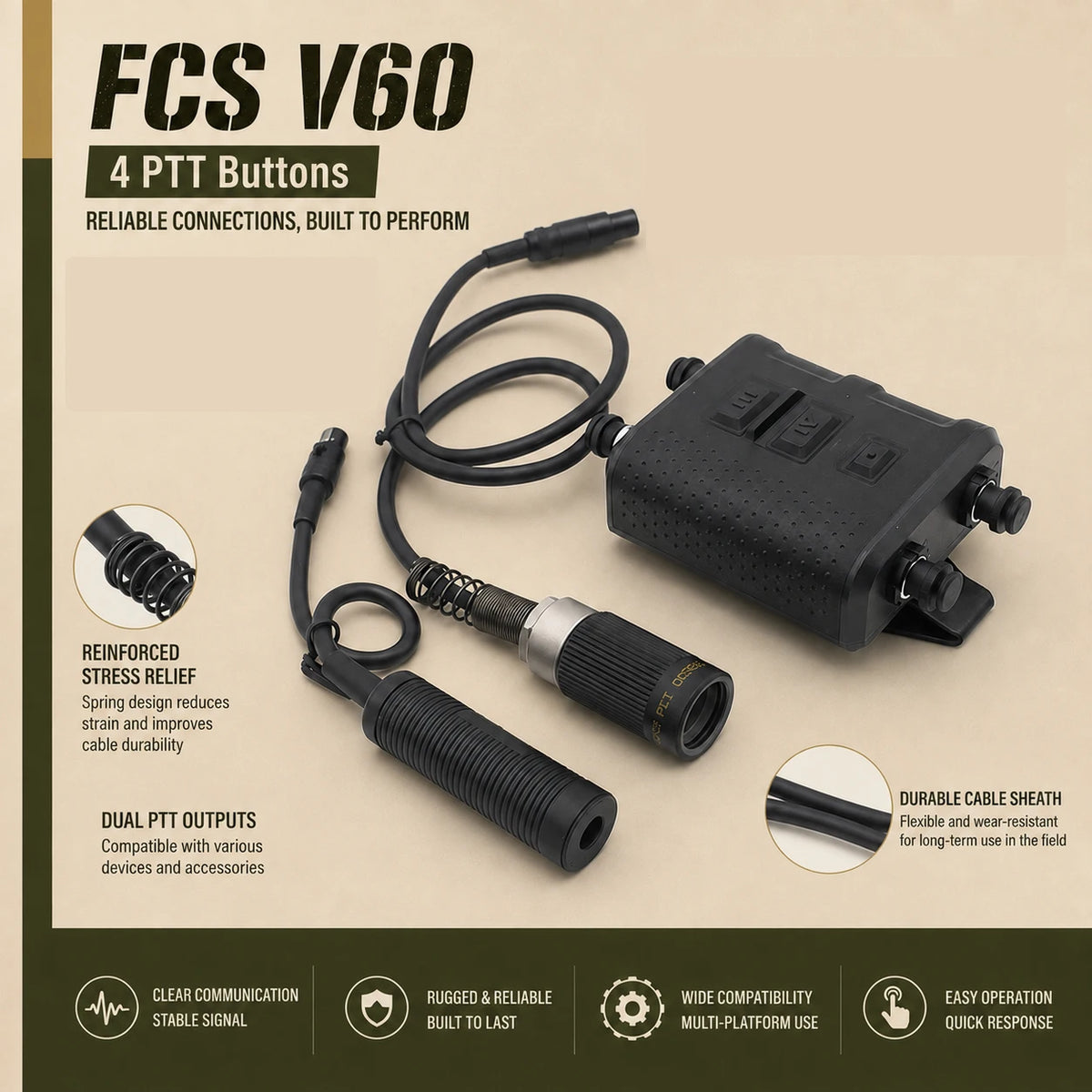 Tactical FCS V60 Dual Channel Transmitter Receiver Connector For AMP Headset Comtac3 HeadSet 6 PIN Adapter Cable KN6 To U174/U