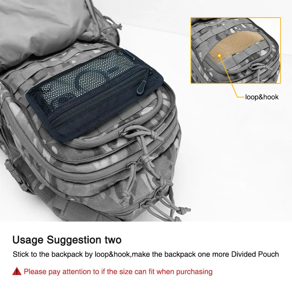 IDOGEAR Tactical Mesh Pouch Insert Modular Bag Compartment Utility Organizer Admin Pouch EDC Pocket with Hook Fasteners 35112