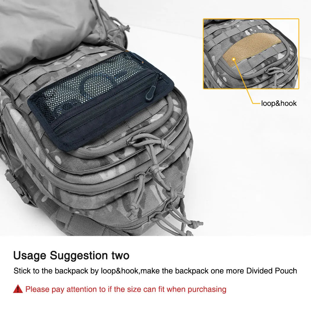 IDOGEAR Tactical Mesh Pouch Insert Modular Bag Compartment Utility Organizer Admin Pouch EDC Pocket with Hook Fasteners 35112