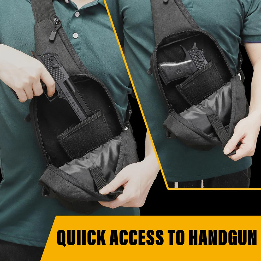 Quick Opening Gun Bag Concealed Carry with Gun Holster Tactical Pistol Bag Chest Pack EDC Shoulder Bag Crossbody Sling Backpack