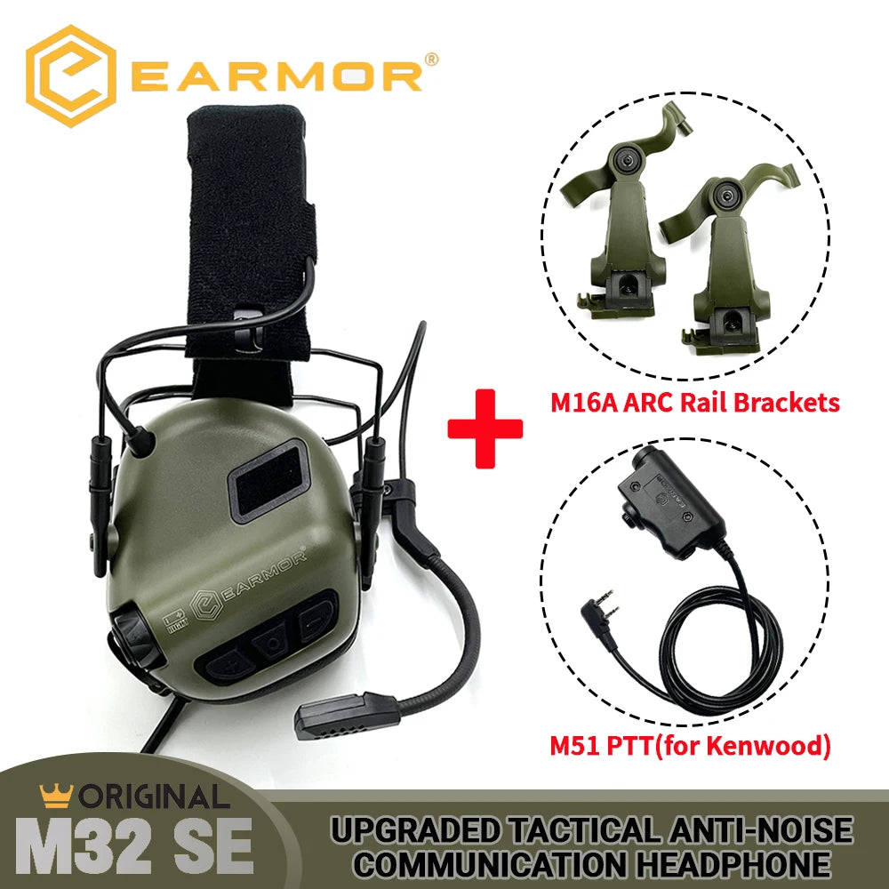 EARMOR Tactical Noise-Canceling Earmuff M32 SE Hunting Electronic Hearing Protection Headset with PTT&Helmet ARC Bracket