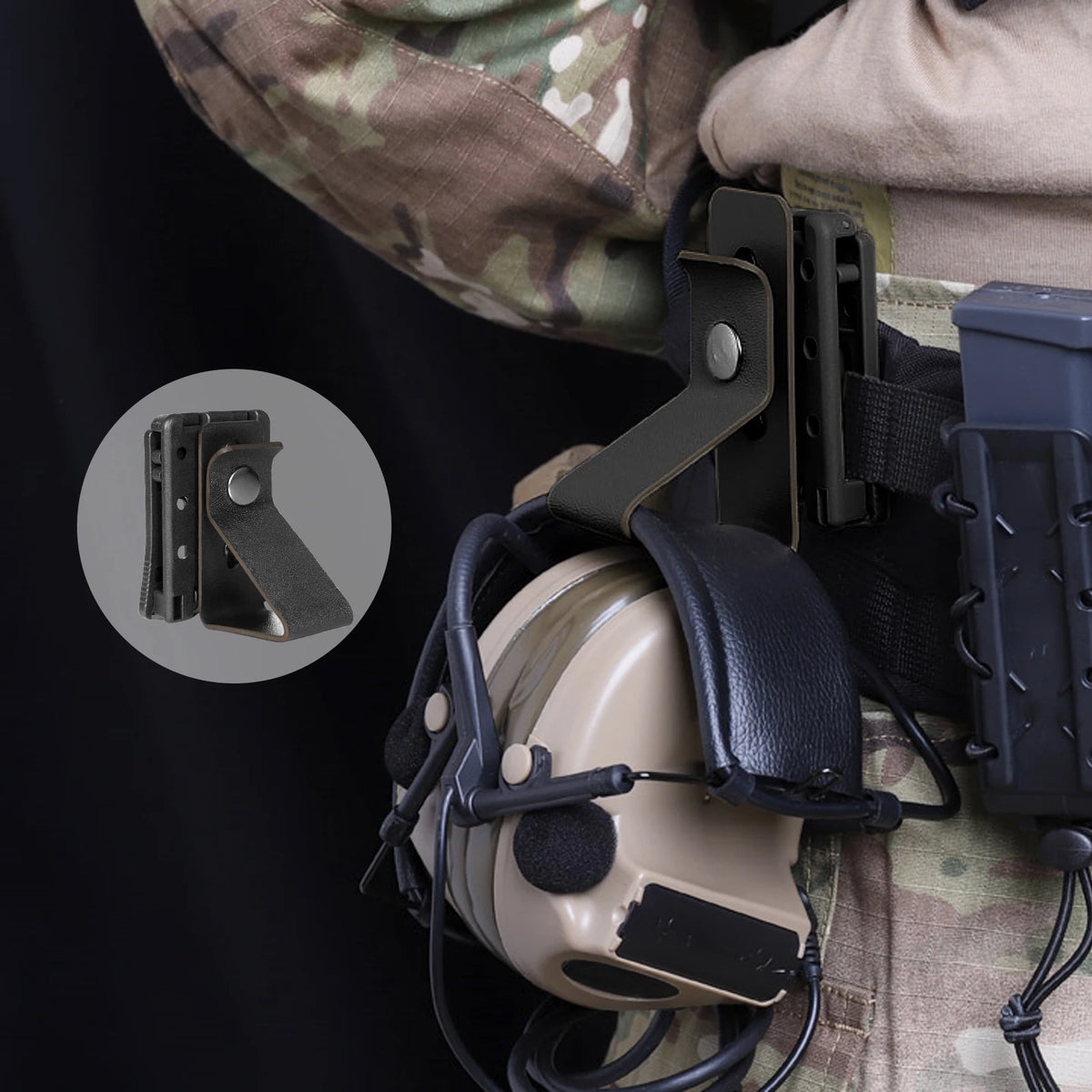 KRYDEX Tactical Sport Headset Holder Earphone Muff Hanger Hearing Protector Mount For Waist Belt Hunting Shooting Accessories
