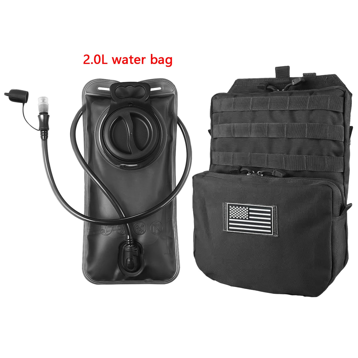 2L soft water bag with accessories backpack, designed to be attached to a MOLLE system vest for use in outdoor sports