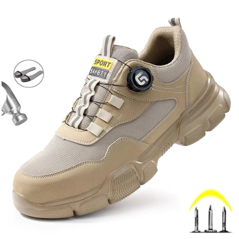 New 2025 Rotating Button Work Shoes Safety Sneakers Breathable Summer Male Boots Lightweight Indestructible Steel Toe Footwear