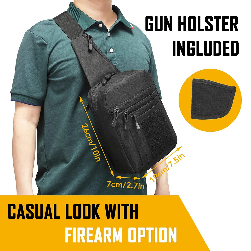 Quick Opening Gun Bag Concealed Carry with Gun Holster Tactical Pistol Bag Chest Pack EDC Shoulder Bag Crossbody Sling Backpack