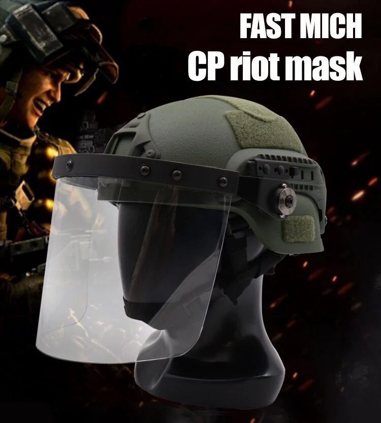 FAST/MICH Tactical Helmet - High-Strength Anti-Riot Clear Visor | Airsoft CS BB-Resistant Face Shield (Civilian Use)