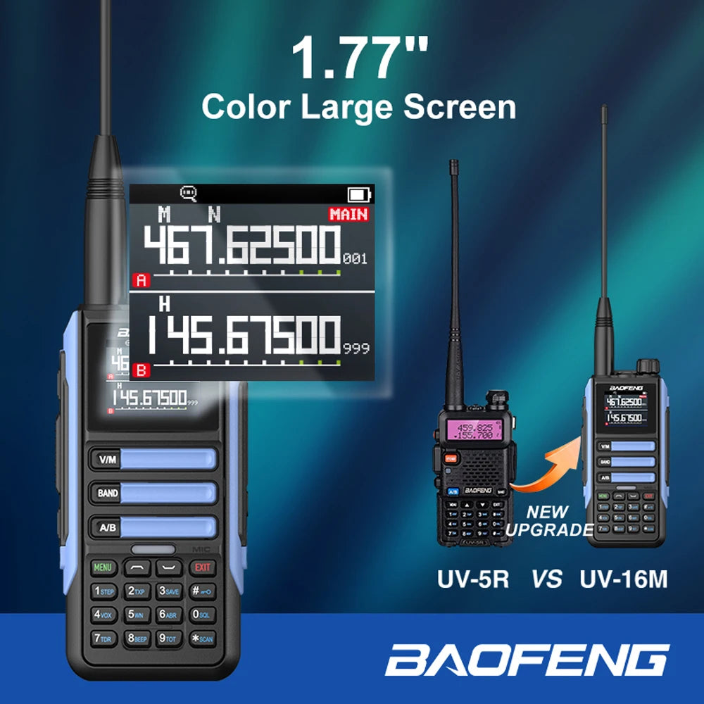 1/2PCS Baofeng Walkie Talkie UV-16M V2 Two Way Radio VHF/UHF 136-174MHz&400-520MHz FM Portable Transceiver With Type-C Charging