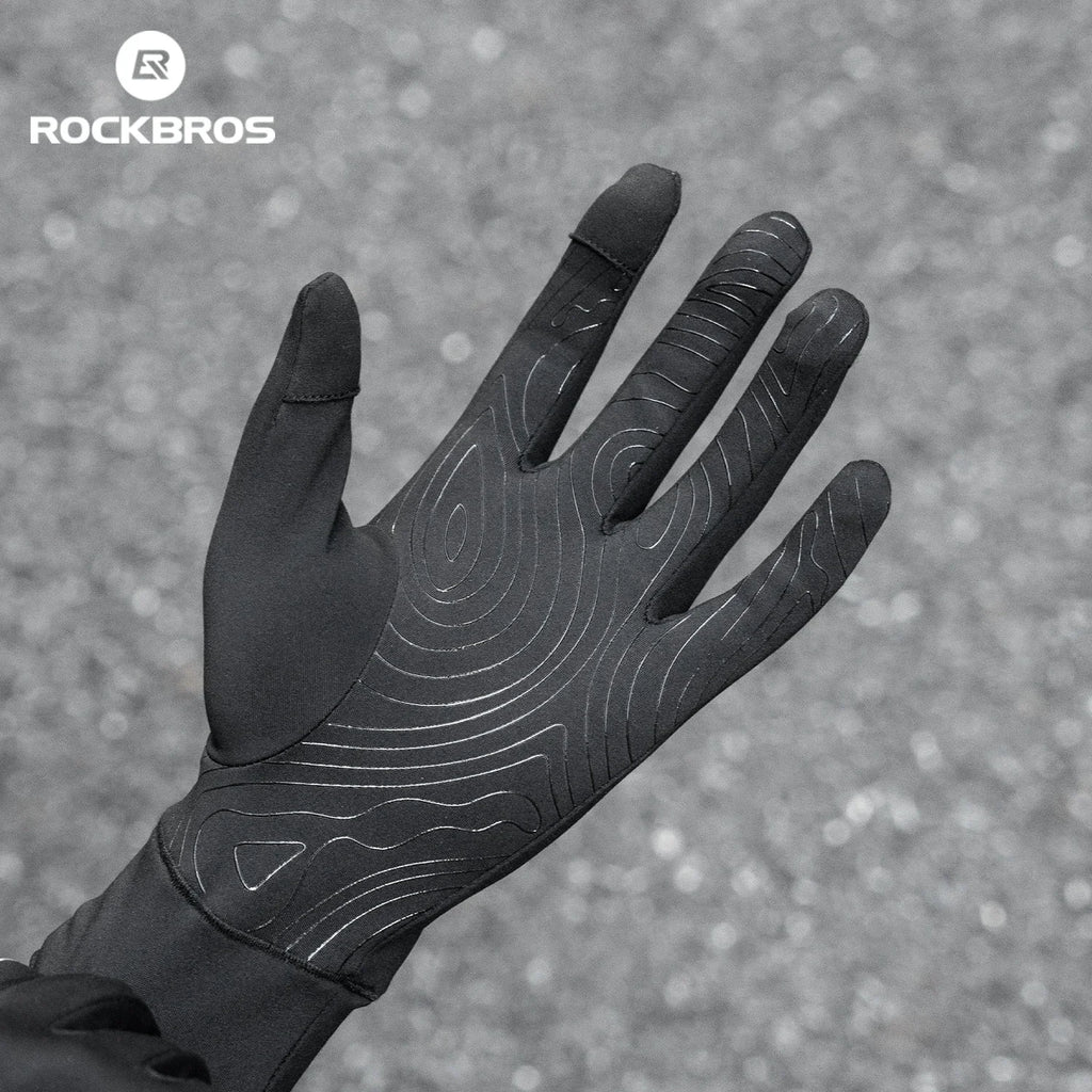 ROCKBROS Cycling Glove Spring Autumn Bike Pair Non-slip Long Finger Style Fleece Lining Warmer Option Windproof Riding Design