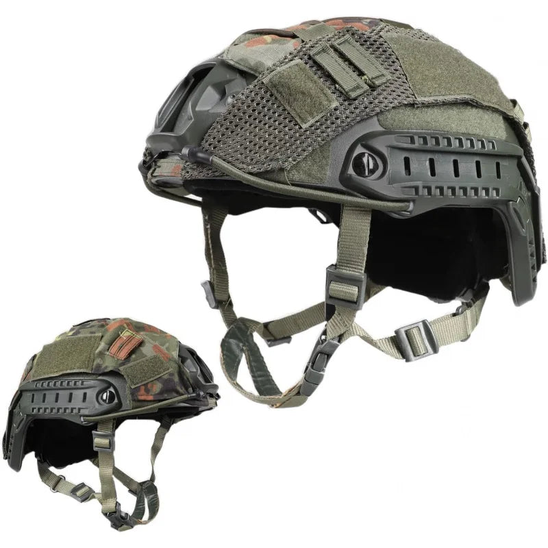 Adjustable Tactical Helmet with Helmet Cover, PJ Type Tactical Multifunctional Protective NVG Mount for Cosplay Hunting Shooting