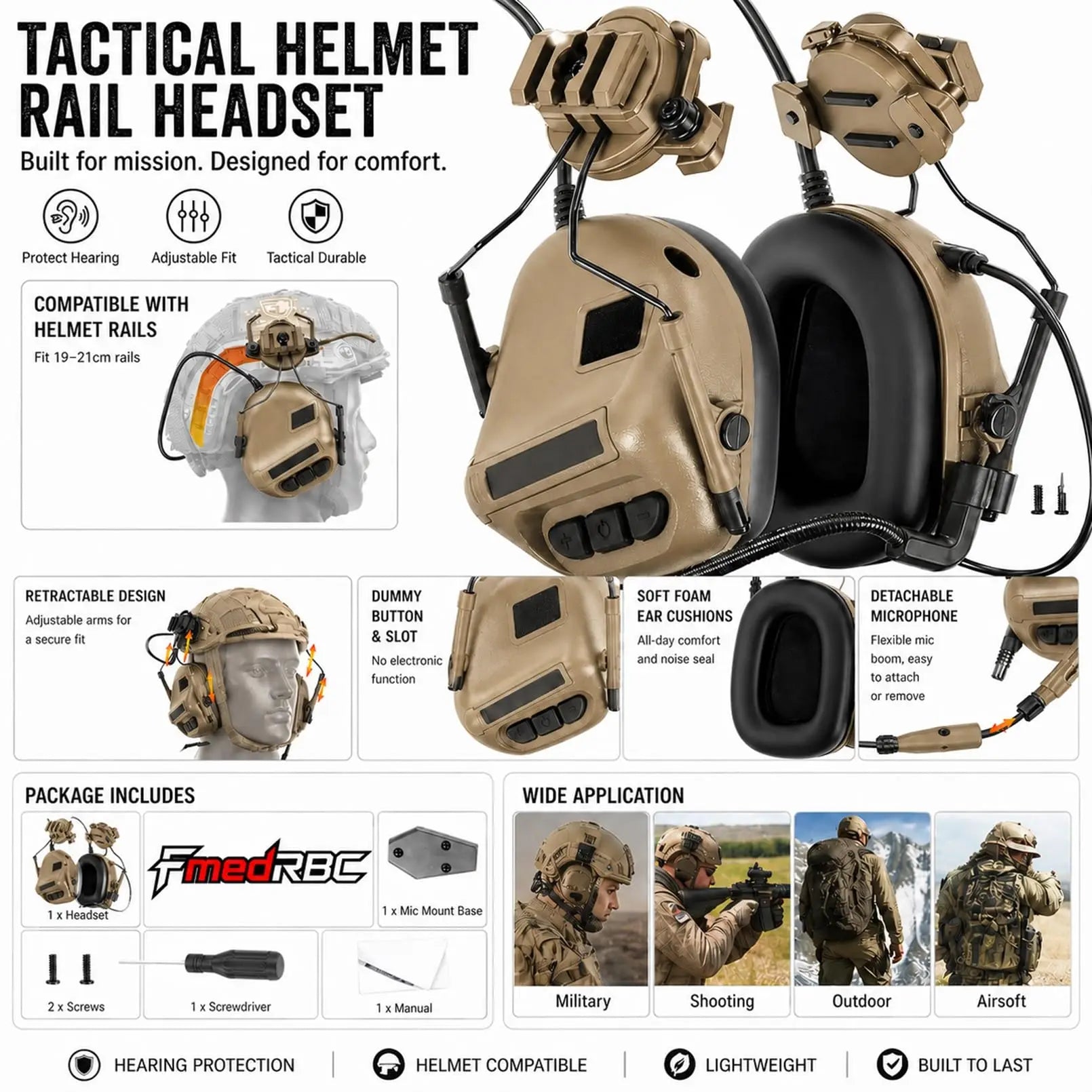 Tactical Airsoft Helmet Kit with Quad NVG Model Red Green Light Cover Headset Strobe for Paintball CS Cosplay
