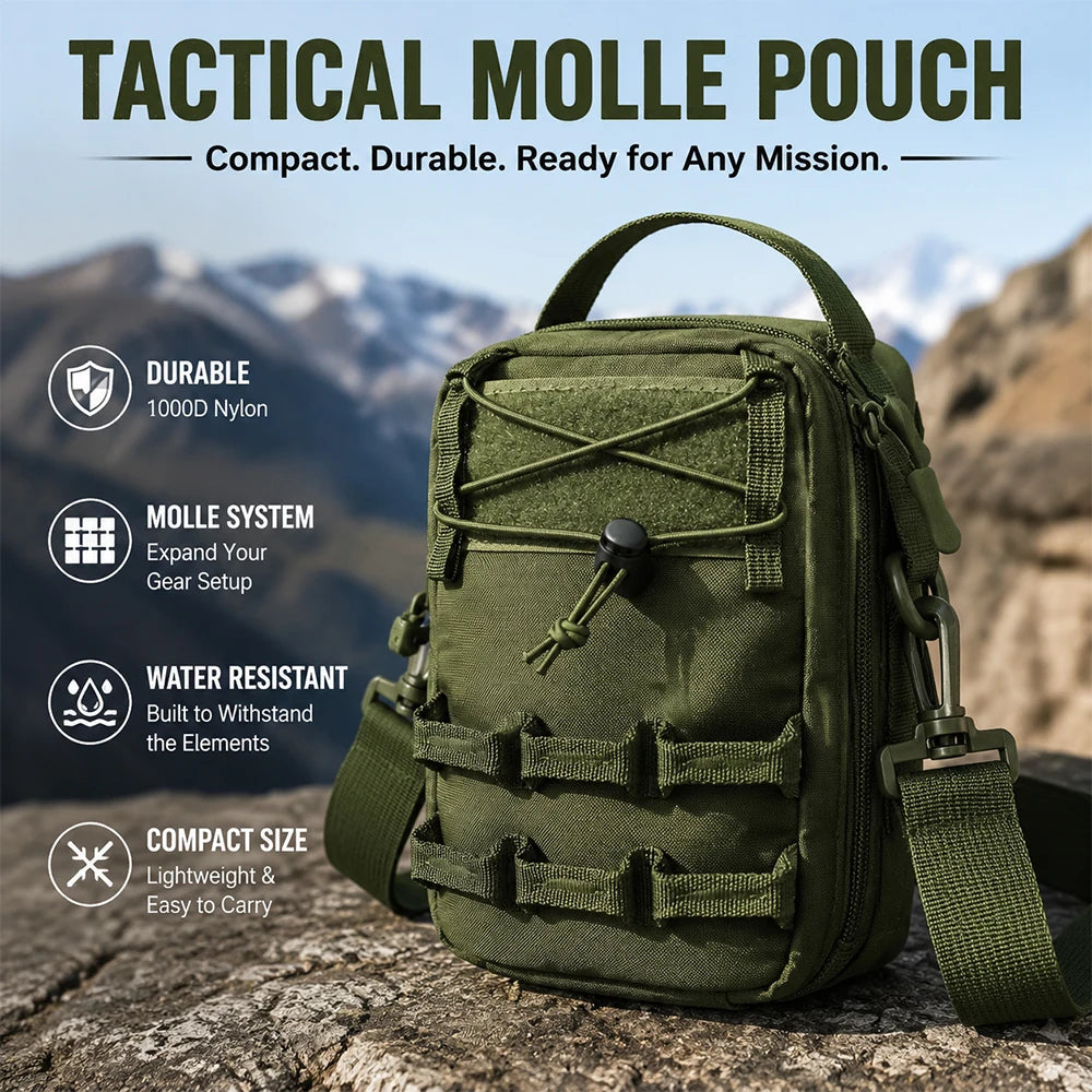 Tactical Molle Pouch with Shoulder Strap, Outdoors Lightweight Portable Phone Pouch, Utility Compact EDC Pouches Bag for Hiking