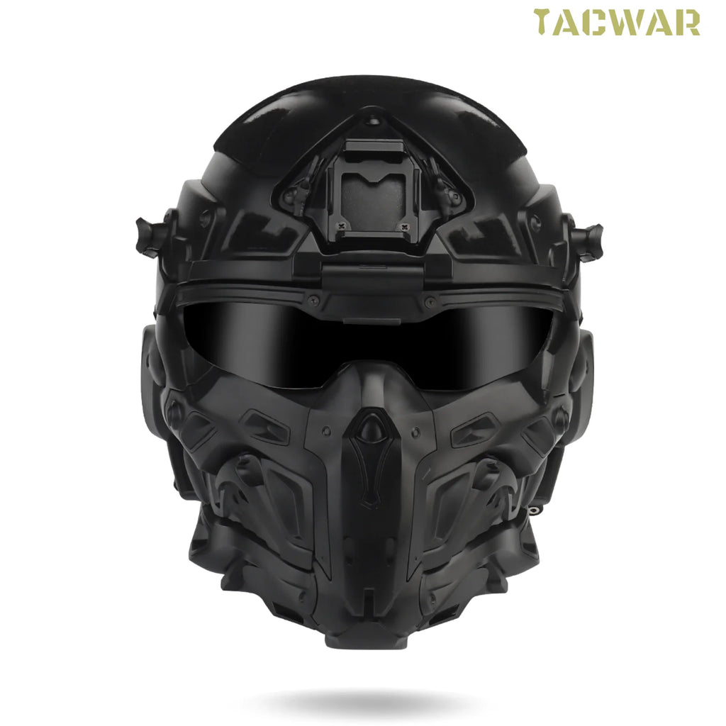 Assault I Airsoft Helmet Full Face Tactical Helmet with HD Headset Anti-Fog Fan 2 Pairs Lens Flip Mask for Outdoor CS