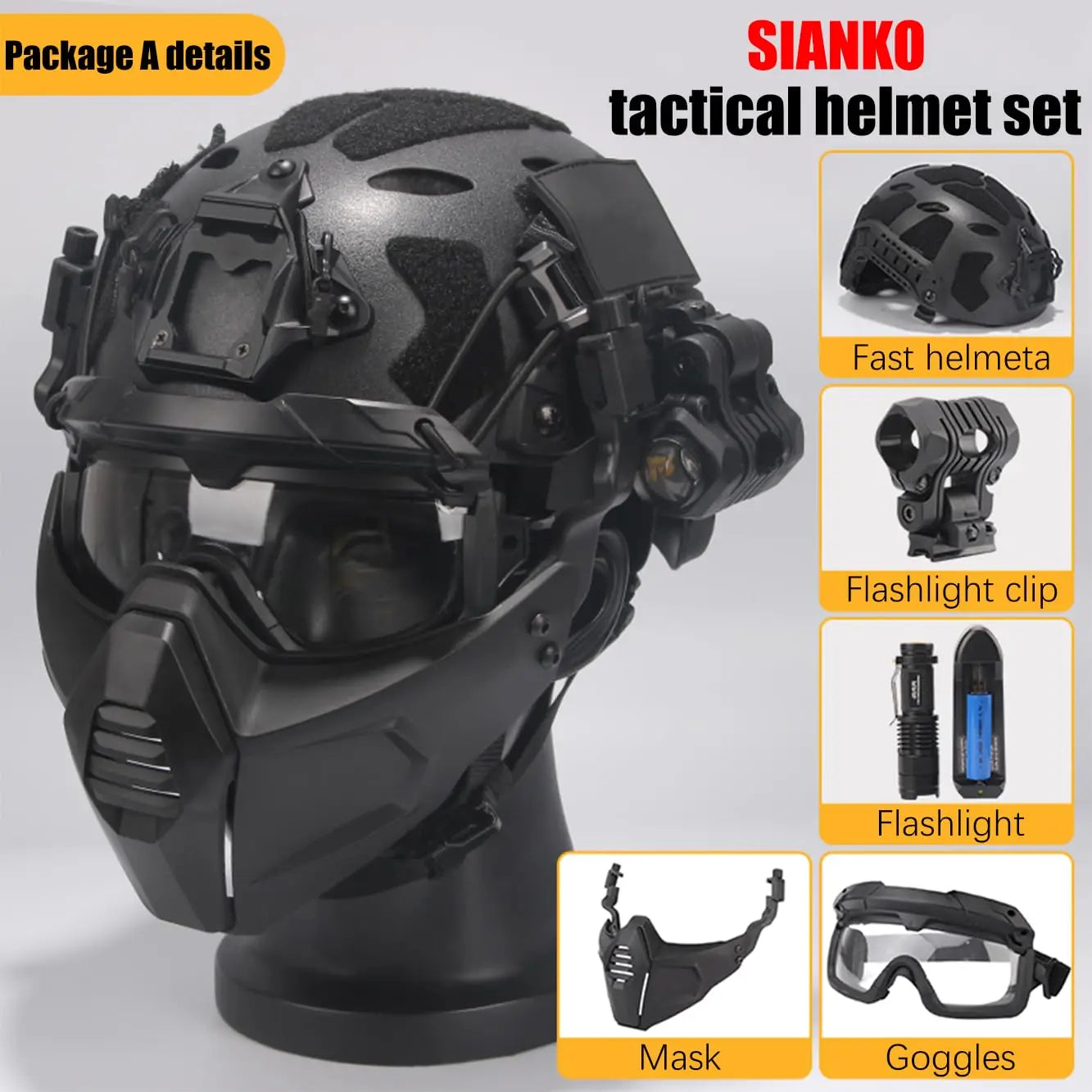 Tactical Fast Helmet Set with Headset Goggles Face Shield NVG Model Signal Light for CS Airsoft Paintball Hunting Shooting Games
