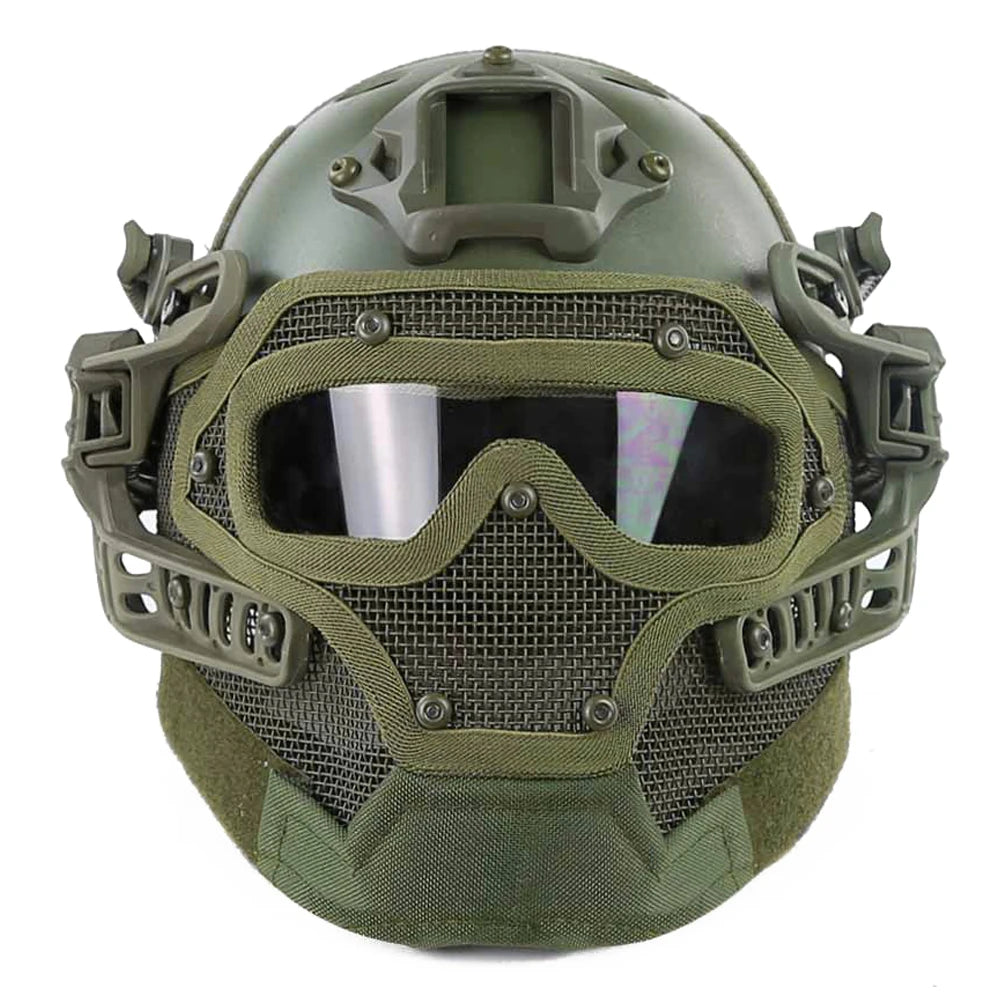 Tactical Protective Helmet, Steel Mesh Face Mask Full Protection Training Helmet, CS Militar Airsoft Paintball Shooting helmets
