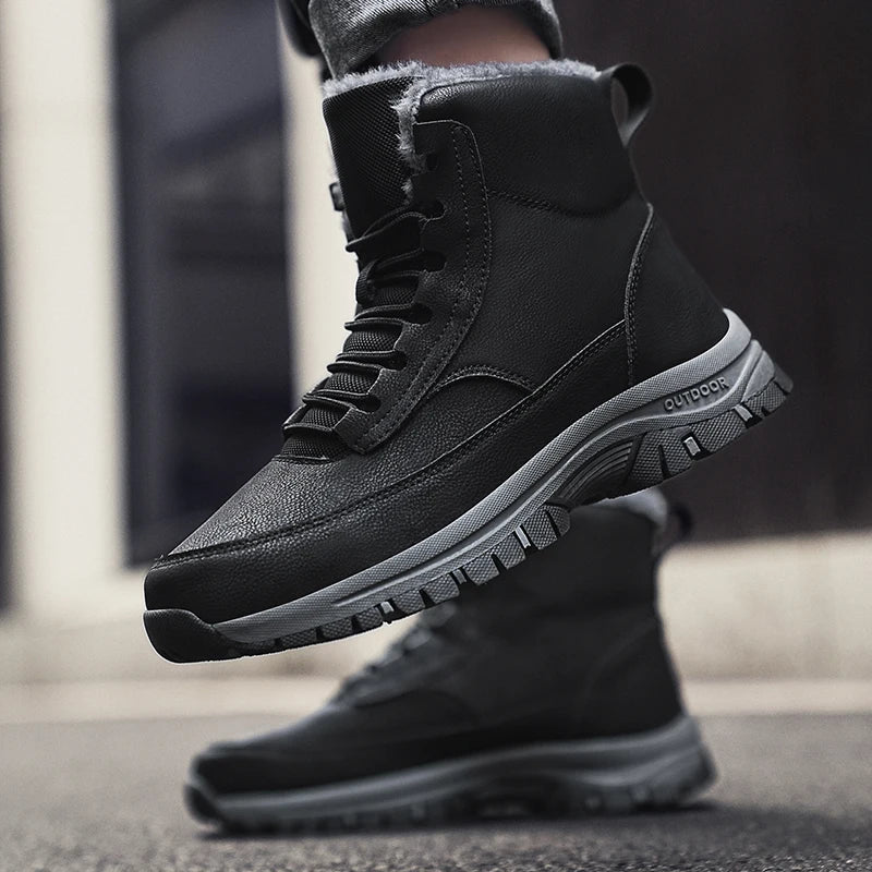 Brand Men Winter Snow Boots Waterproof PU Leather Sneakers High Quality Men's Boots Outdoor Male Ankle Boots Work Shoes Big Size