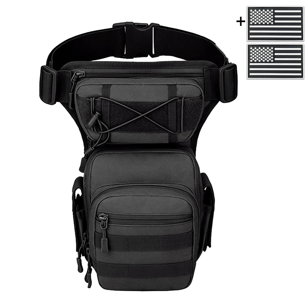 Multi functional quick release leg bag, storage bag, layered storage, waist and leg strap fixation, elastic strap