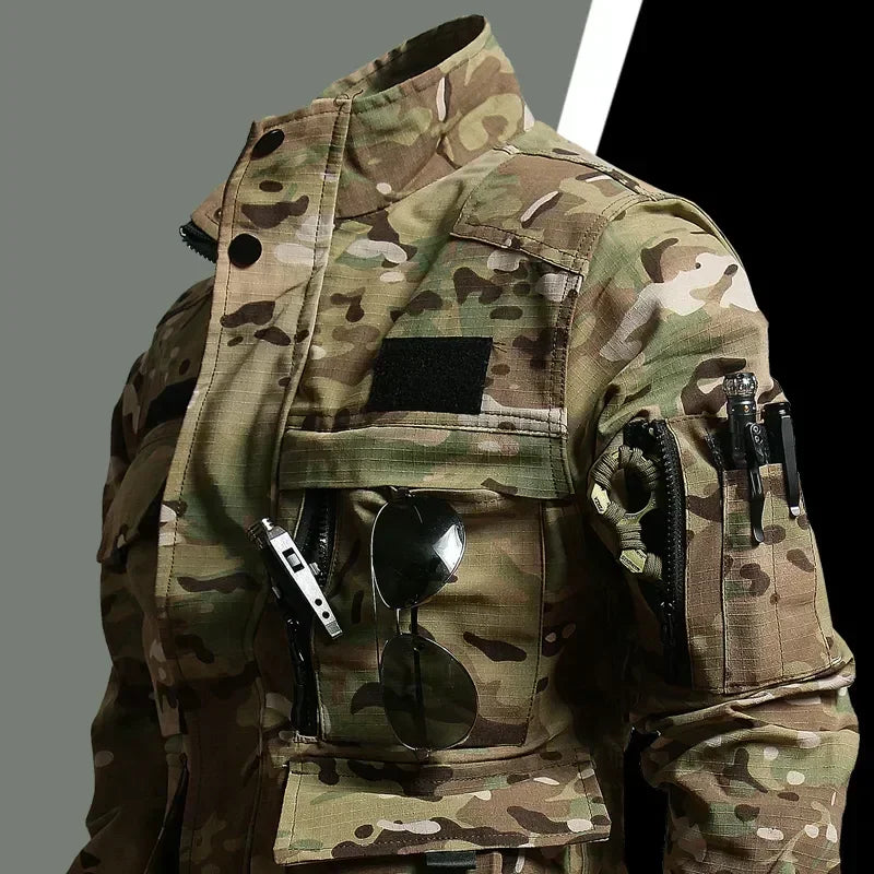 War Games Camouflage Suit Men Tactical Uniform Workwear Sets Multi-pocket Jacket Overalls Cargo Jogger 2Pcs CS Training
