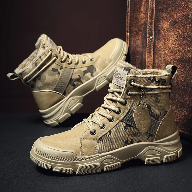 Autumn Winter Outdoot Booties Men Desert  Boots with Fur New Camouflage Fashion Casual  Boots Male Platform Shoes
