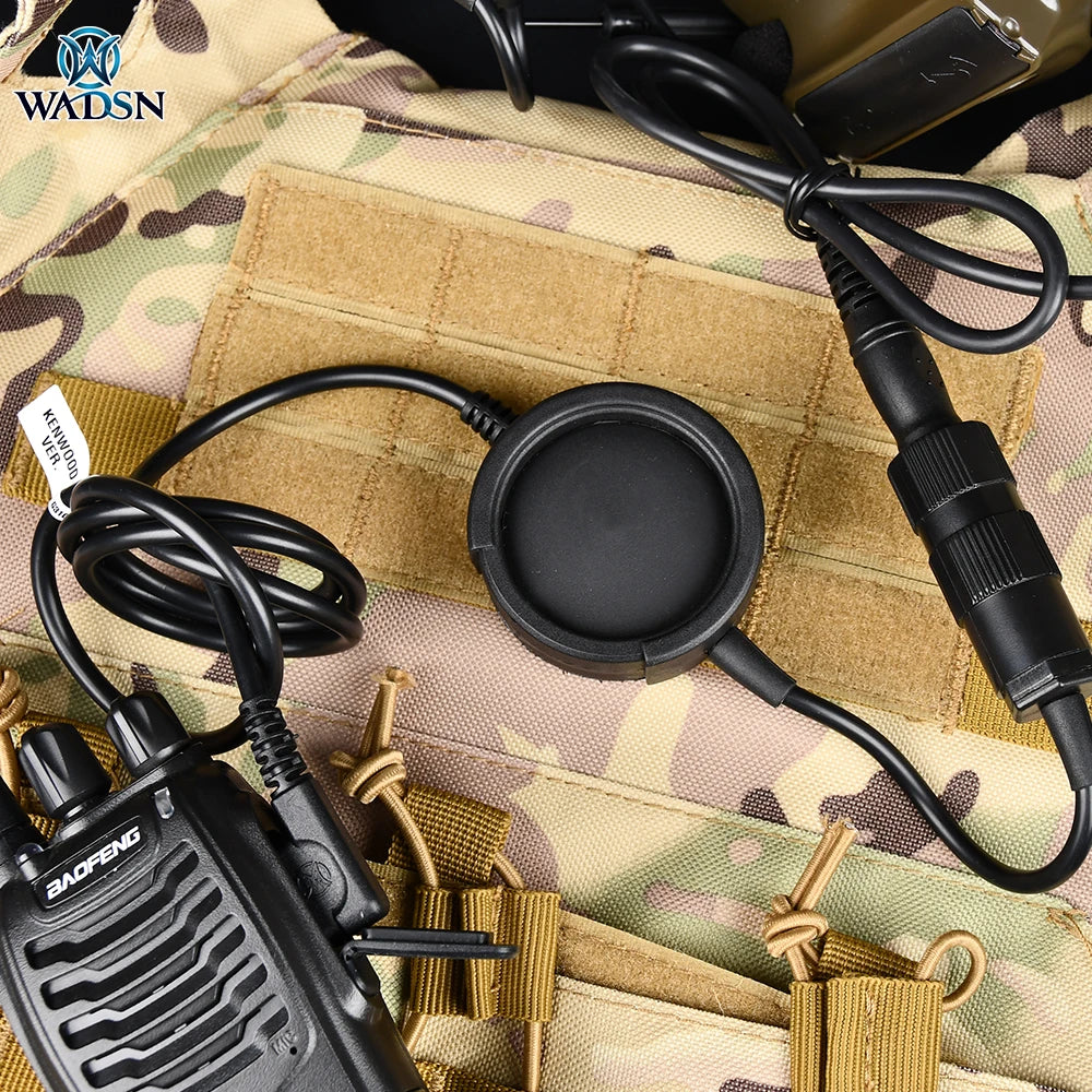 WADSN New Tactical Headset PTT Plug Hole For Kenwod Military Headphone Metal Clip Large Push-to-Talk Button ptt WZ138