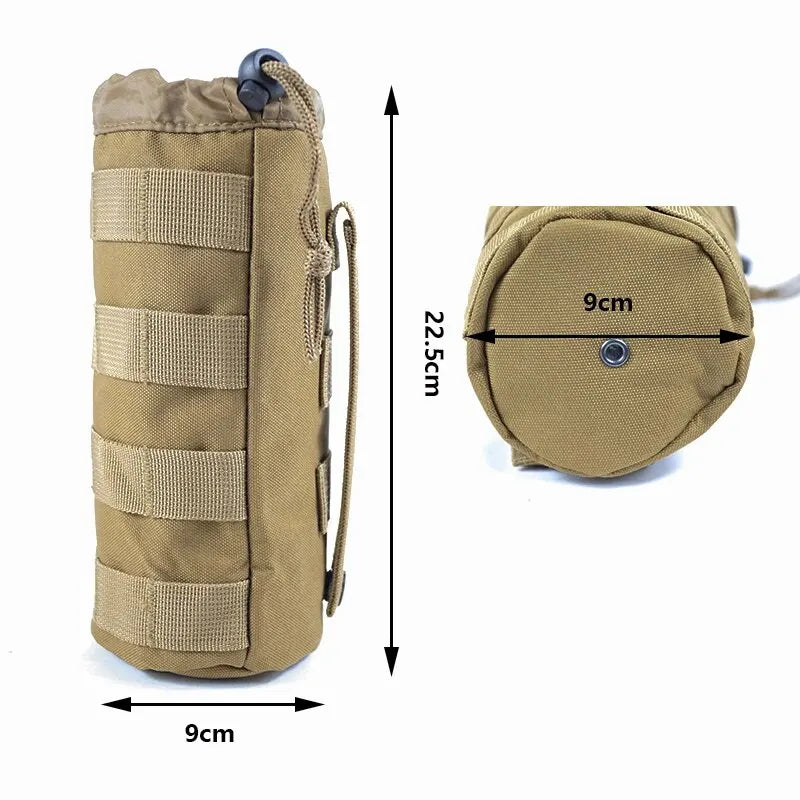 600D Tactical Small Water Bottle Bag Khaki Outdoor Hunting Bags with Multi-Function Adjustable Drawstring Molle External System