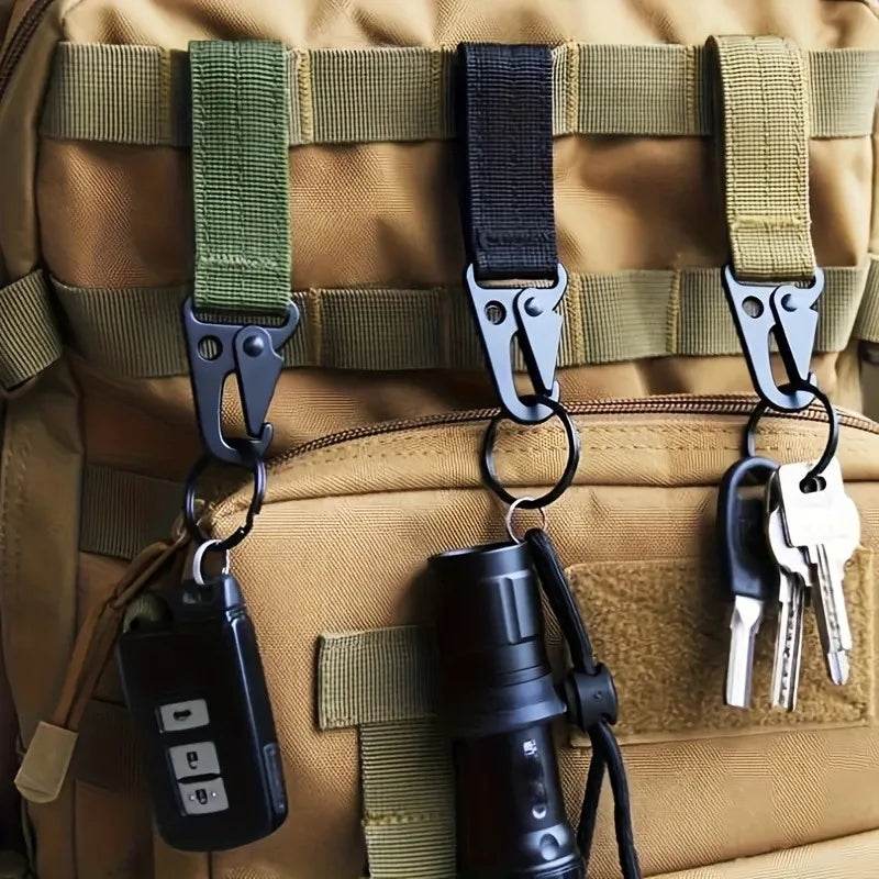3pieces Tactical Nylon Webbing Buckle Carabiner Molle Belt Clip Key Buckle, Suitable for Outdoor Sports