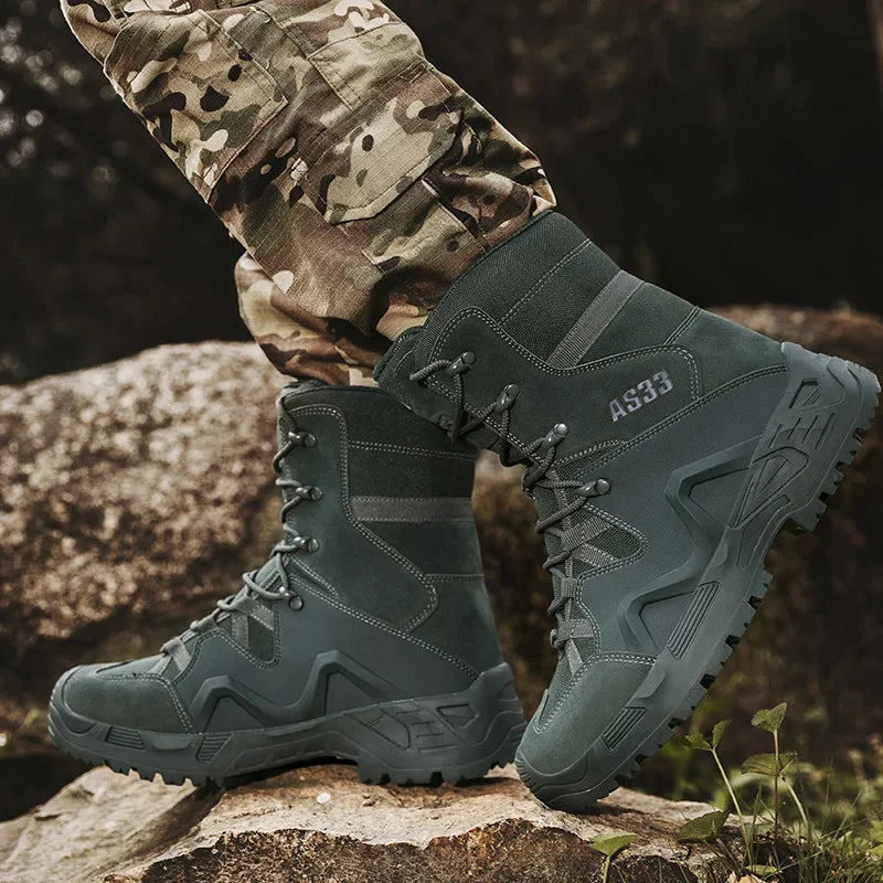 High Top Men’s Lace Hiking Boots 8 Inches Lightweight Combat Boots Durable Suede Leather Work Boots Desert Shoes