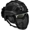 Tactical Airsoft Helmet Set with Mesh Mask Goggles Helmet Cover Rear Battery Pouch with for Paintball Hunting Military Training