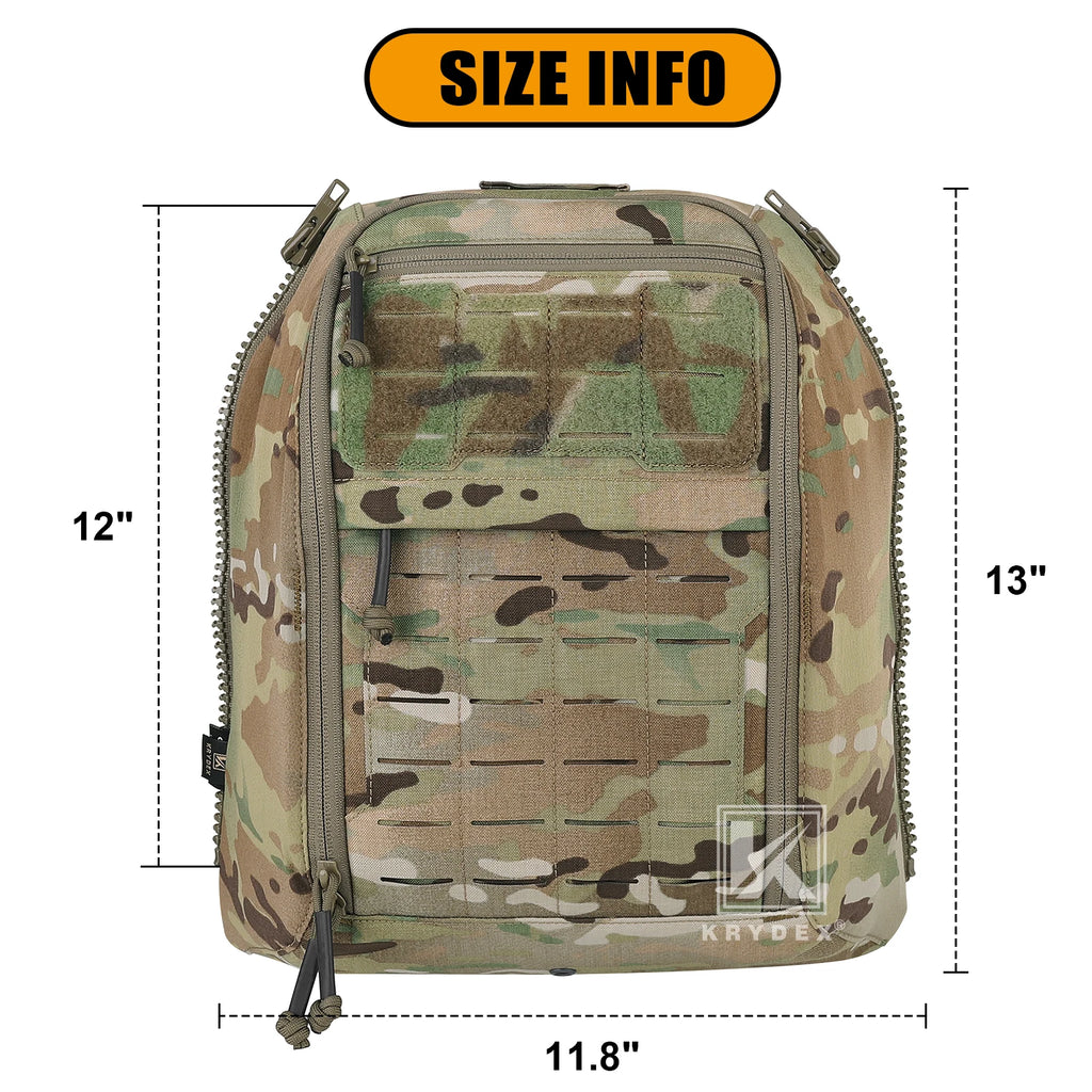 KRYDEX Tactical Zip-on Back Panel MOLLE Helmet Hydration Backpack Bag for Scarab Plate Carrier Vest