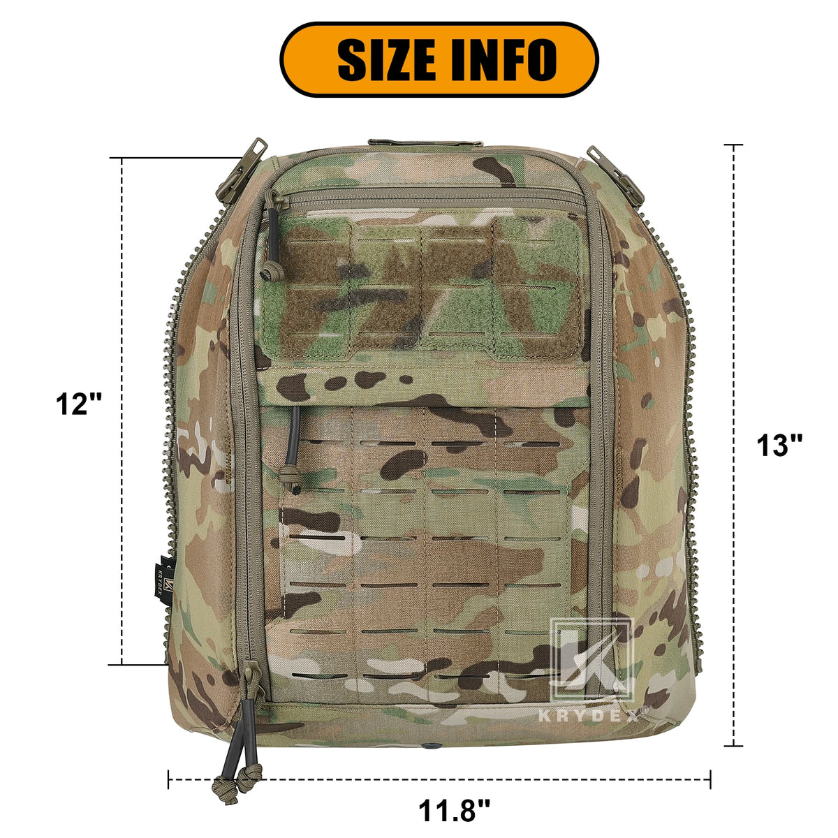 KRYDEX Tactical Zip-on Back Panel MOLLE Helmet Hydration Backpack Bag for Scarab Plate Carrier Vest