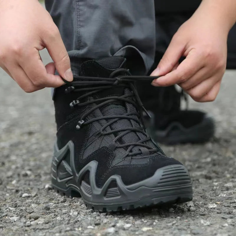 Lynjacye Mid Cut Green Combat Boots Men Women Size 39-46 Outdoor CS Training Hiking Shoes Desert Ankle Climbing Bota Masculina