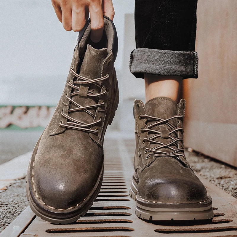 High Quality Outdoor Mens Motorcycle Boots Four Season High Top Shoes Stylish Comfortable Ankle Boots Non Slip Male Casual Botas