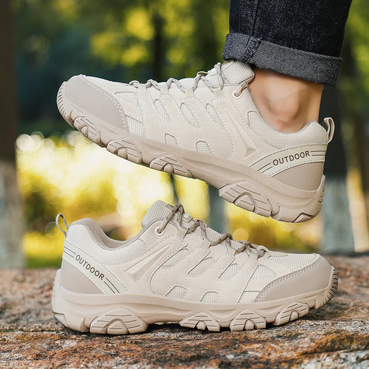 Men Off-Road Hiking Shoes Mountain Sneakers Winter Retro Leather Shoe Sport Outdoor Black Trail Running Footwear Low Top Spring