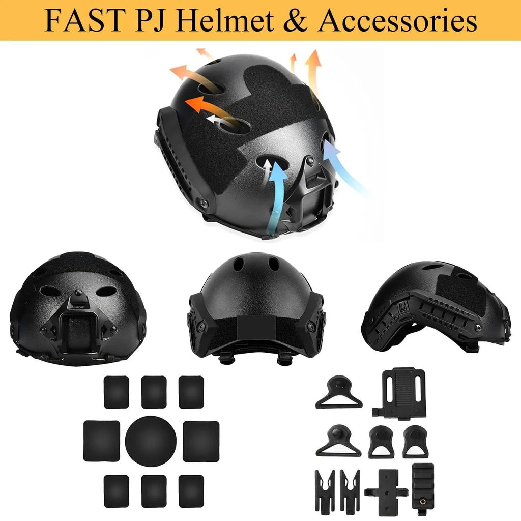 Tactical Airsoft Helmet Camo Cover Set - PJ Fast Helmet with Headset, GPNVG-18, L4G24 NVG Mount Signal Light Counterweight Pouch