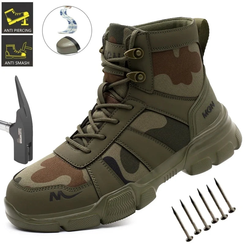Camouflage Safety Shoes Men and Women Work Indestructible Shoes Climbing Steel Toe Protective Boots Anti-puncture  Safety Boots