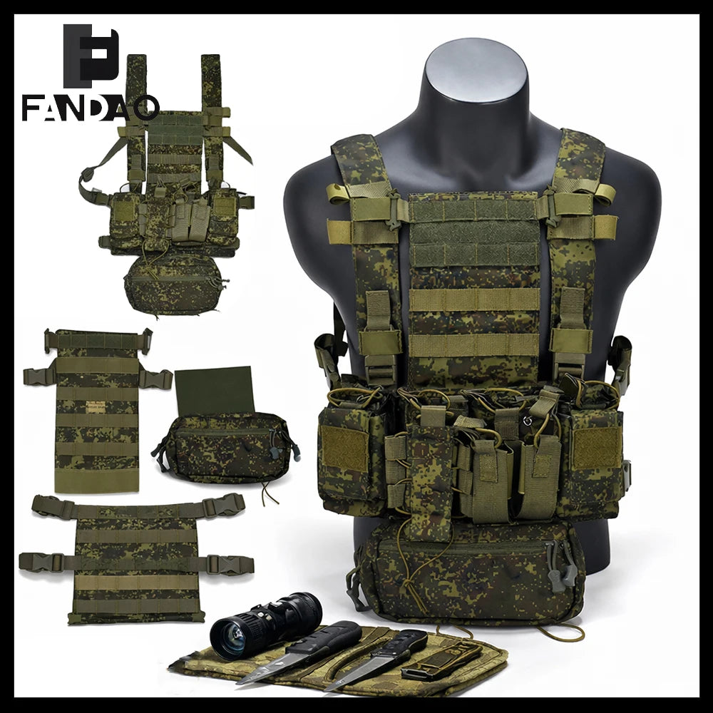Tactical Chest Rig Vest MOLLE Modular EMR Camouflage Lightweight Chest Hanging Bag Airsoft Combat Vest Set for Hunting Shooting