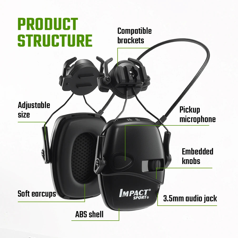 Tactical Helmet Mounted Electronic Earmuff FAST Rail Compatible Sound Amplification Noise Reduction Headset for Shooting Hunting