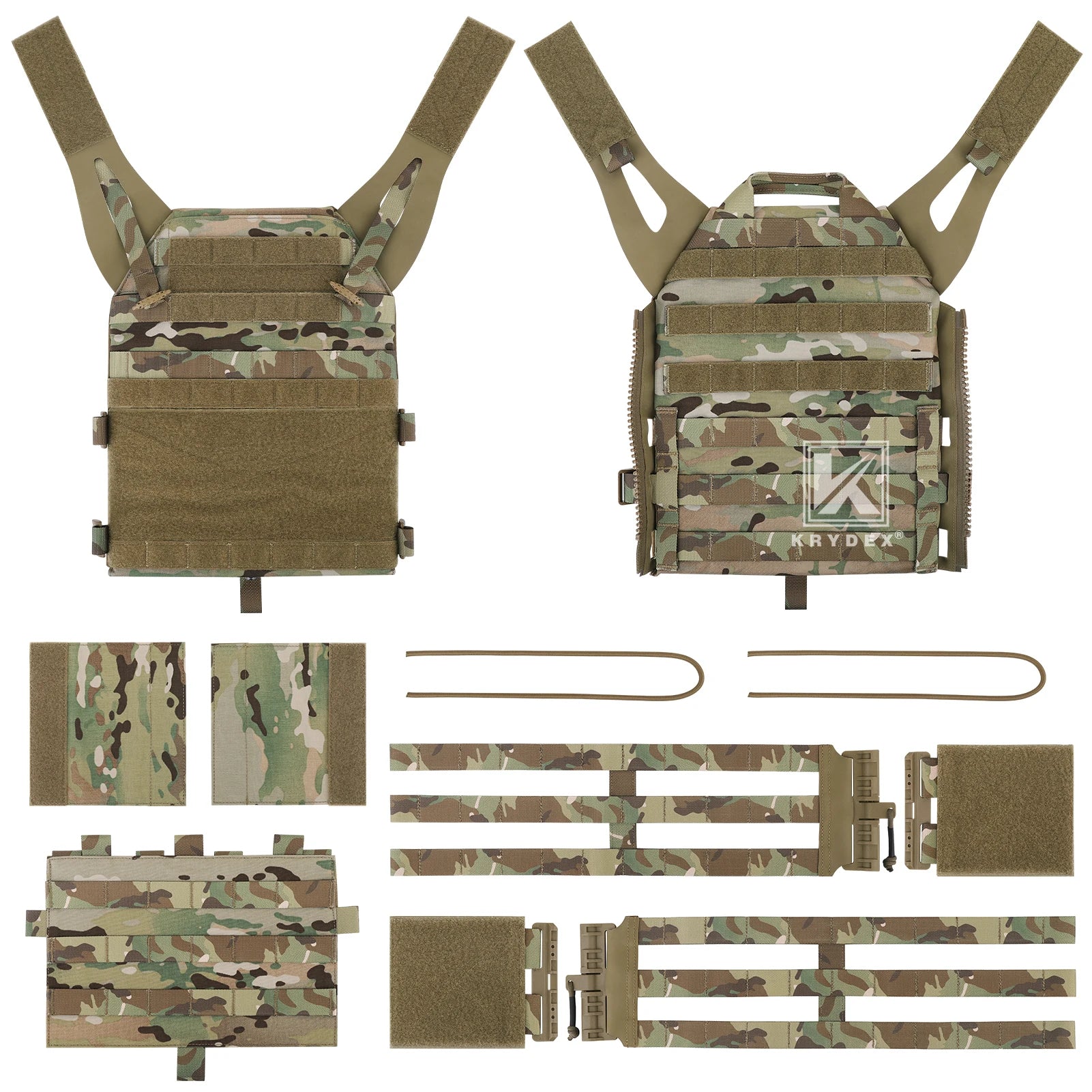KRYDEX 500D Tactical JPC 2 Vest Plate Carrier With Detachable MOLLE Front Panel Airsoft Paintball Quick Release Vest