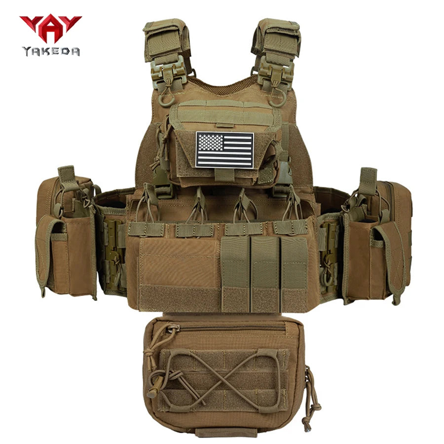 YAKEDA modular quick release outdoor camouflage vest with multiple accessories, partitioned storage, replaceable front panel