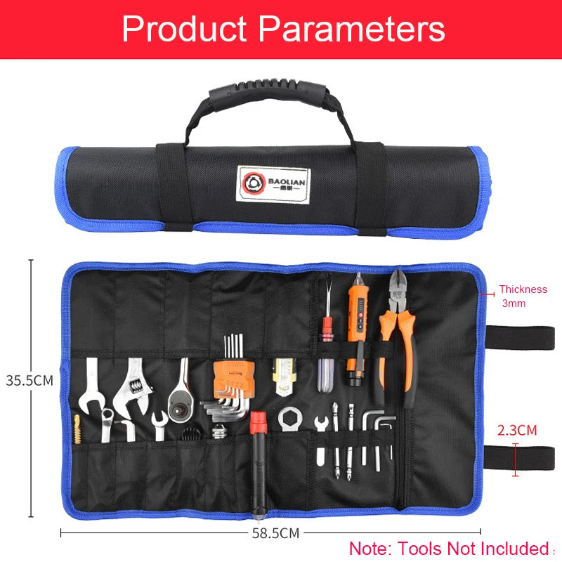 Waterproof 600D Oxford Roll-Up Tool Bag 22+1 Pockets Portable Wrench Hammer Electrician Tool Organizer Storage Bag with Handle